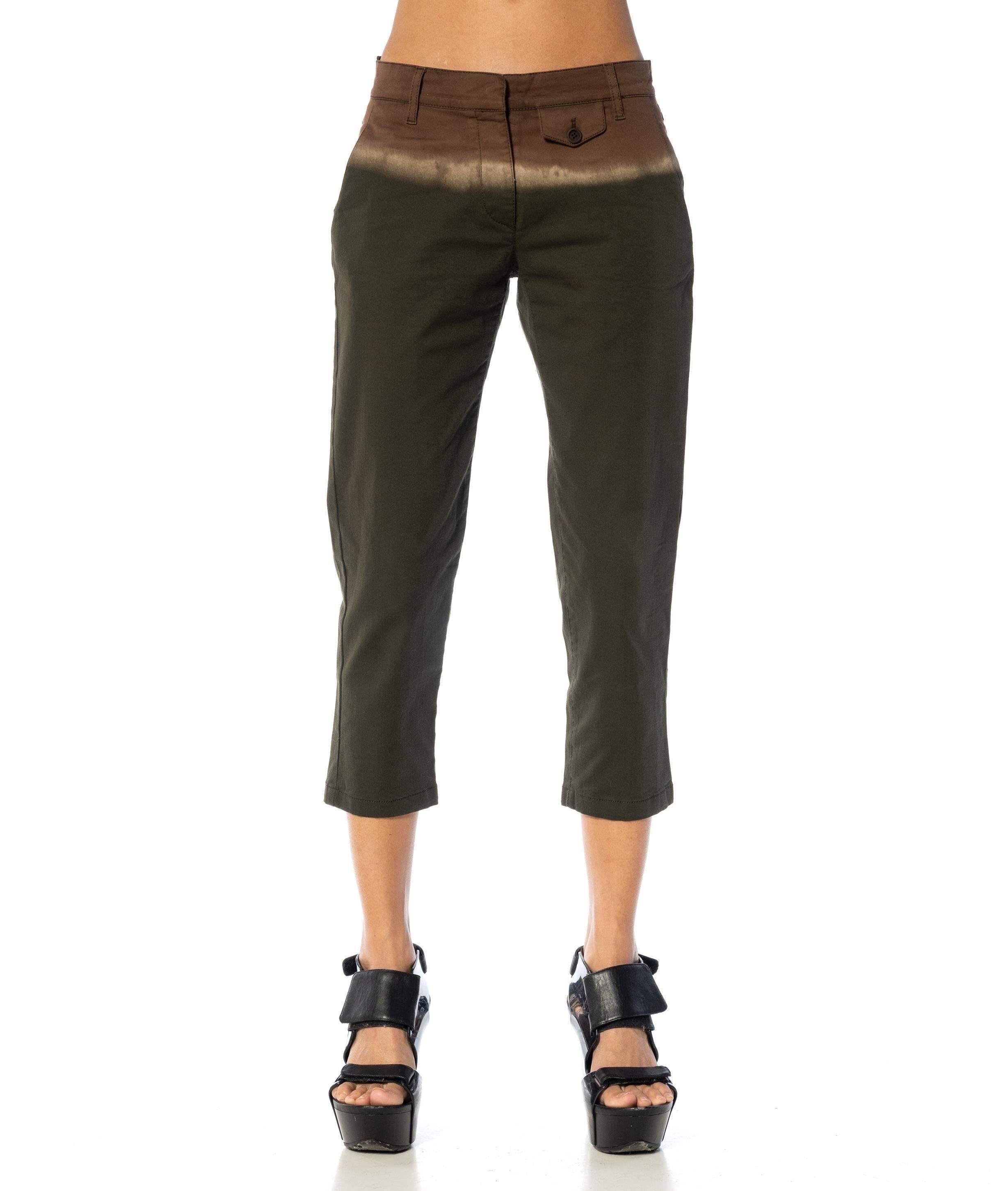 2000S PRADA Brown & Olive Green Cotton Pants In Excellent Condition For Sale In New York, NY