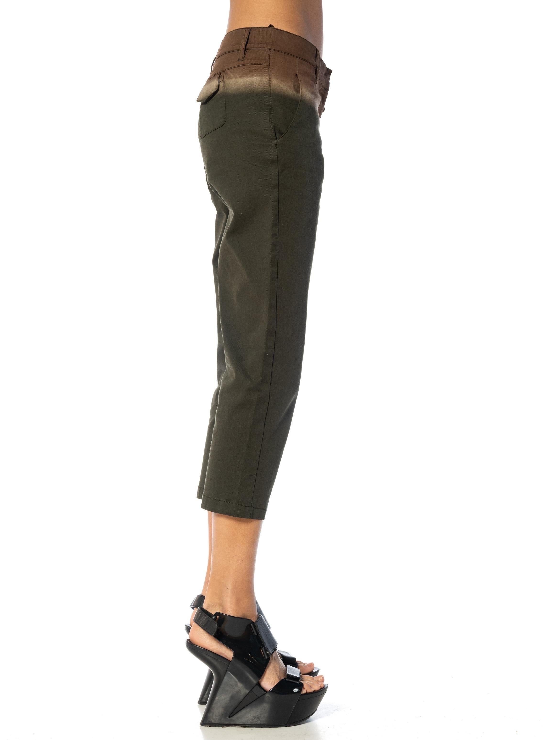 2000S PRADA Brown & Olive Green Cotton Pants For Sale 1