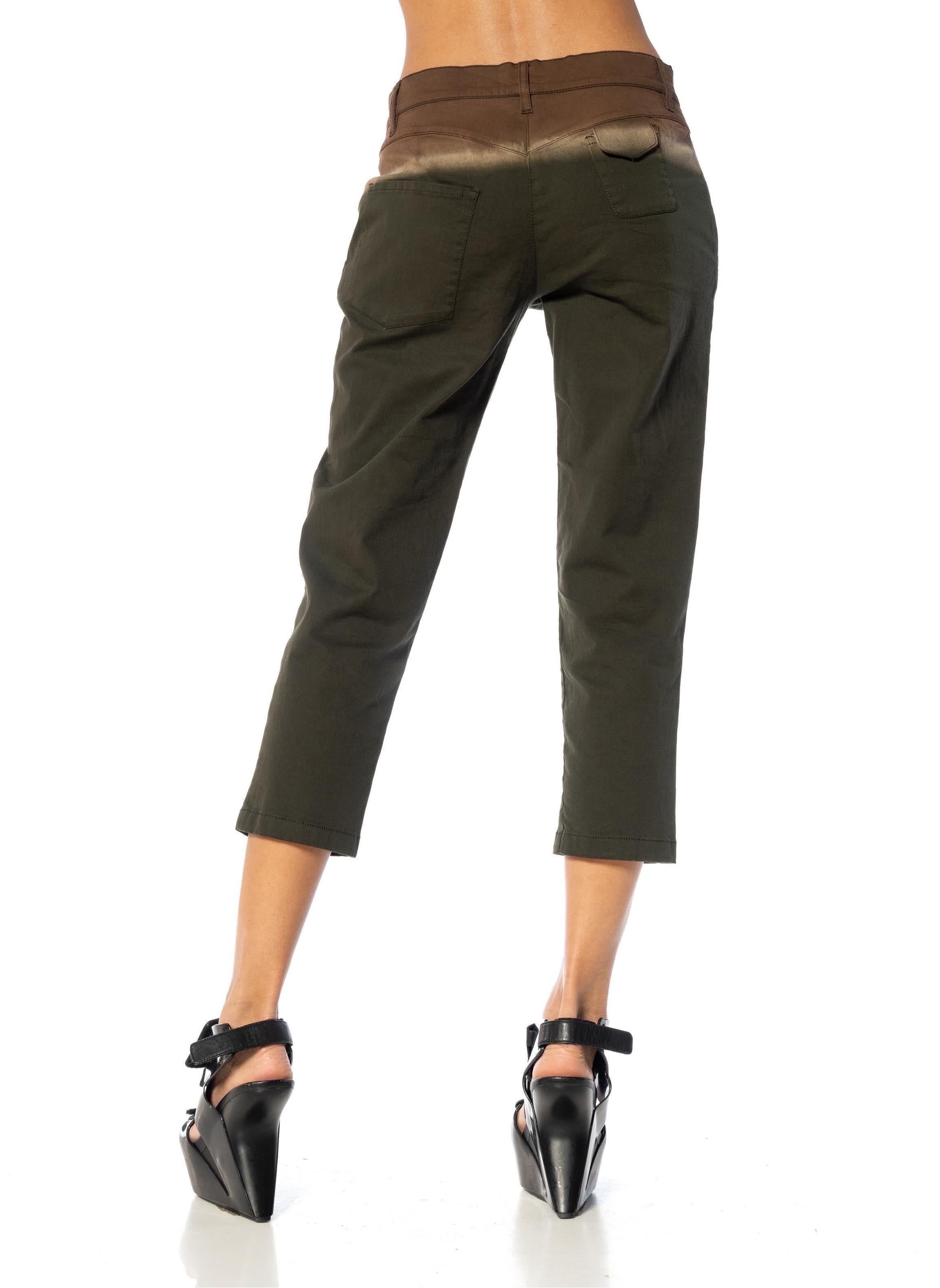2000S PRADA Brown & Olive Green Cotton Pants For Sale 2
