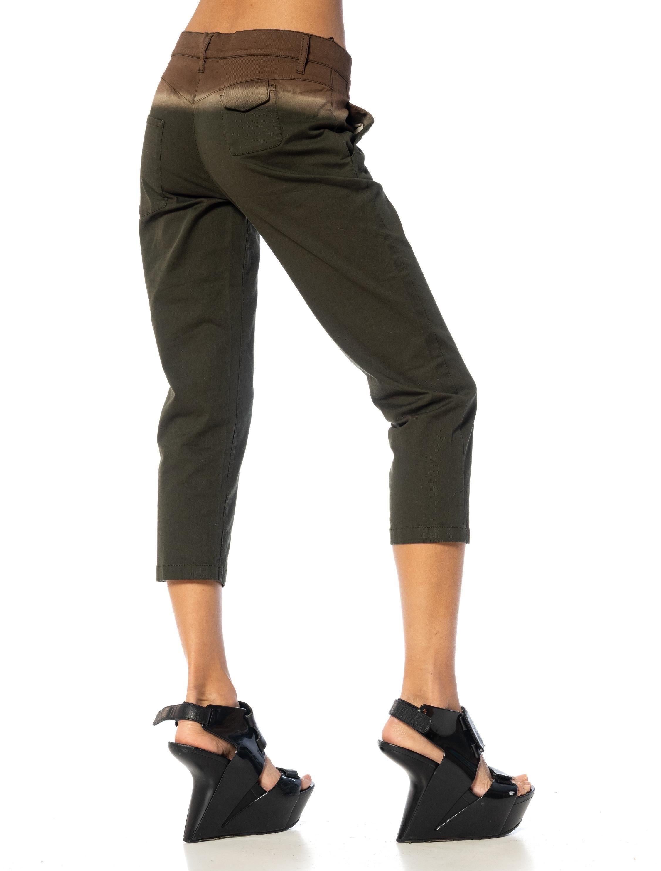 2000S PRADA Brown & Olive Green Cotton Pants For Sale 4