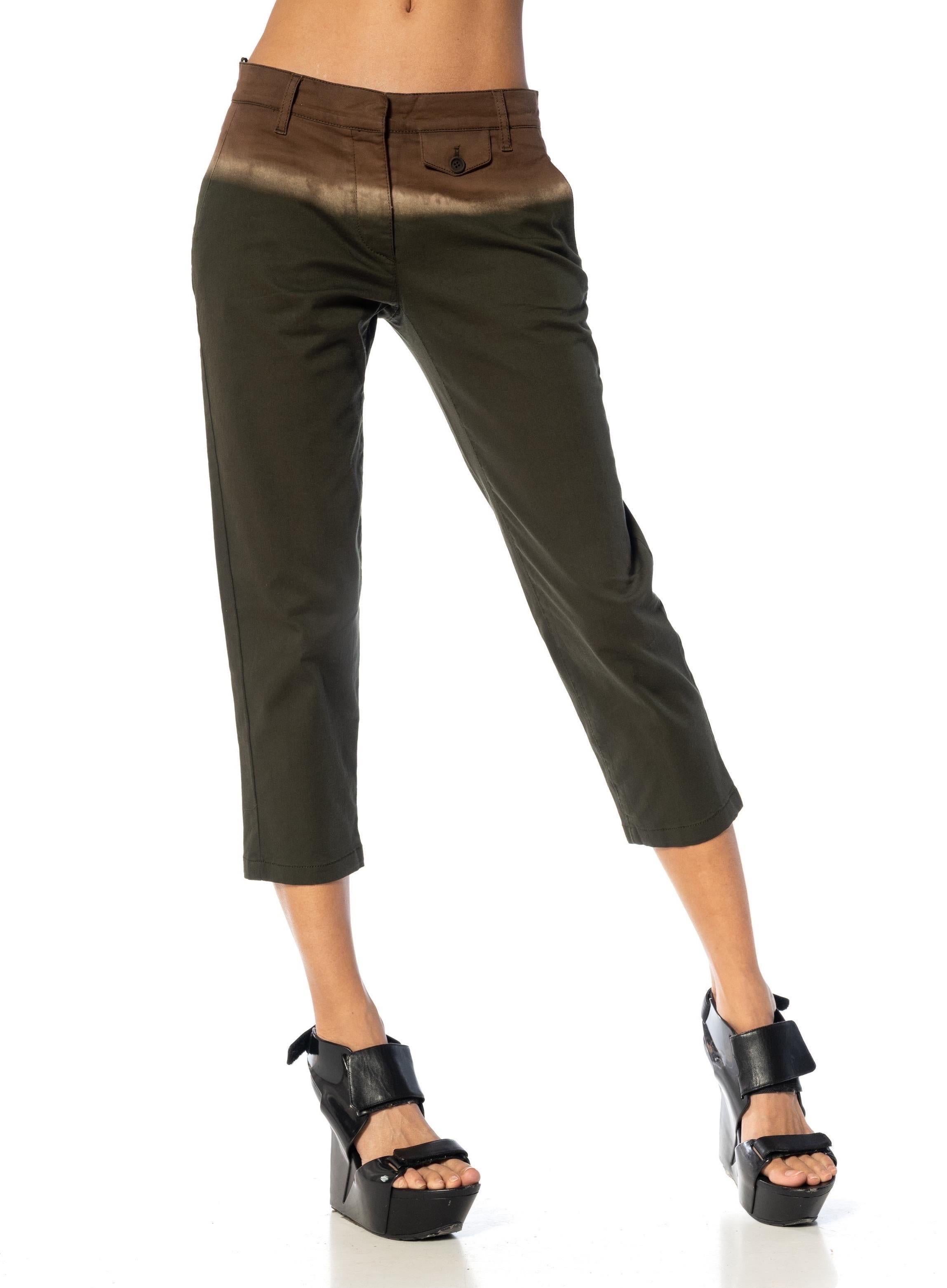 2000S PRADA Brown & Olive Green Cotton Pants For Sale 6