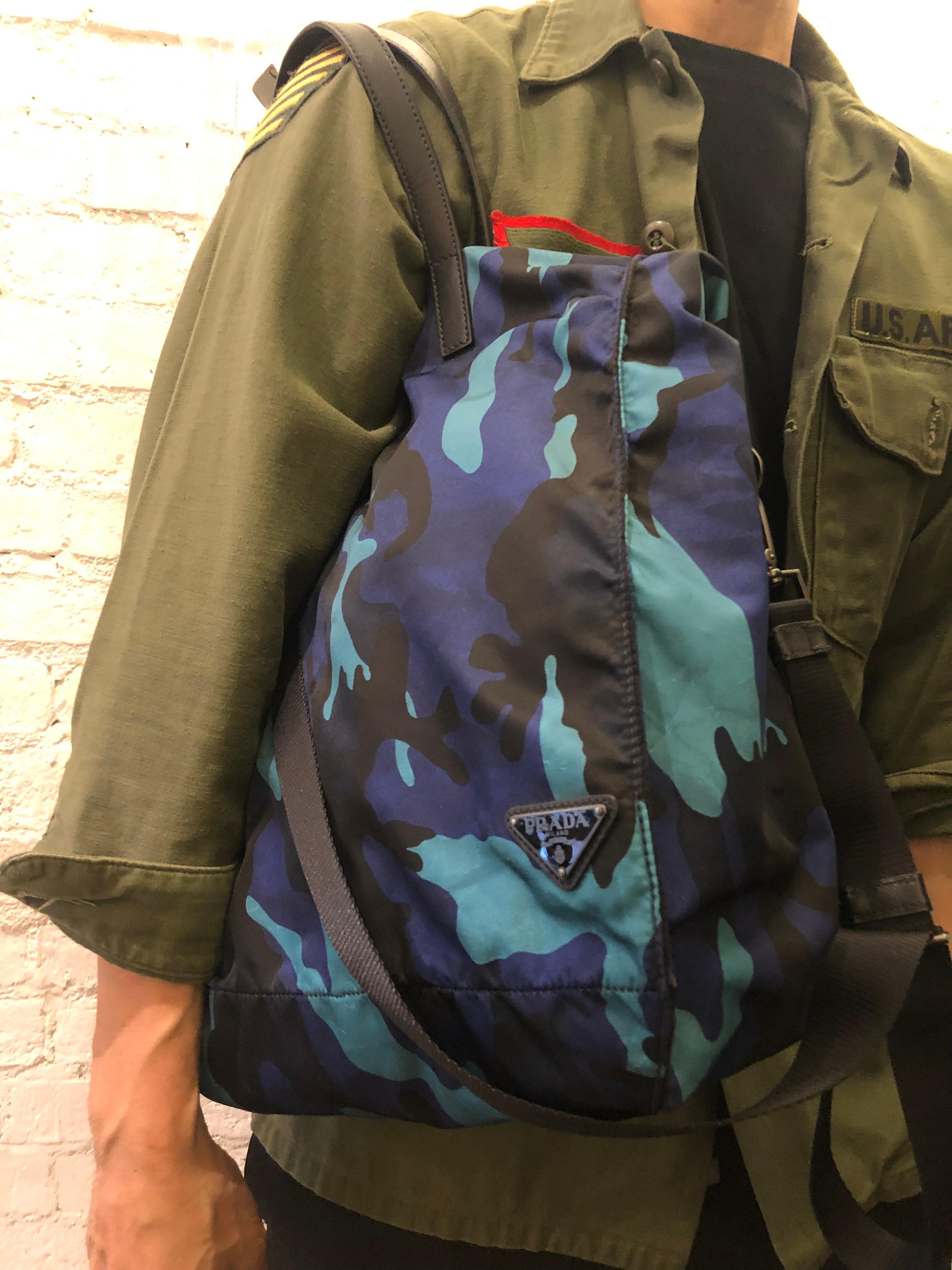 PRADA Camouflage Tessuto Two-Way Tote Bag Navy Blue 3