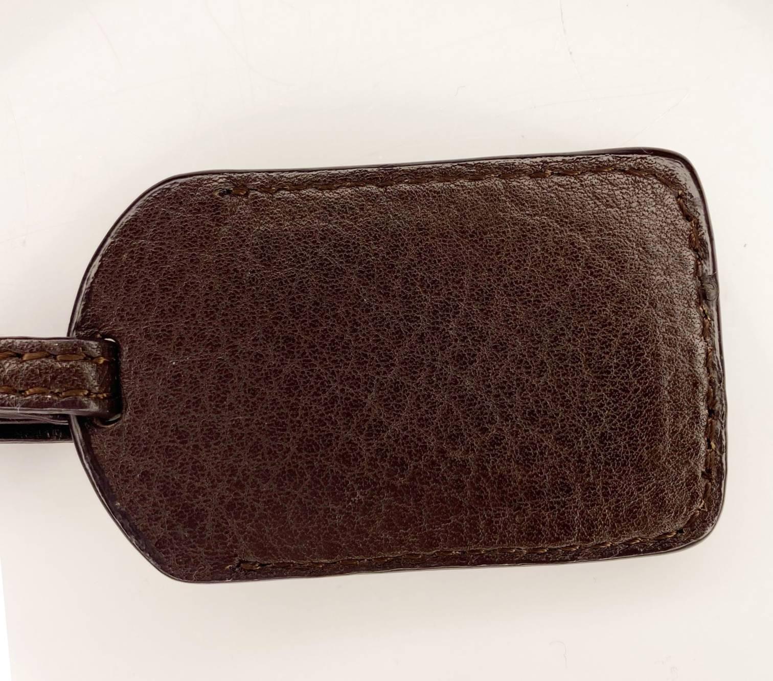 2000s Prada Chocolate Brown Leather Luggage Tag In Good Condition For Sale In London, GB