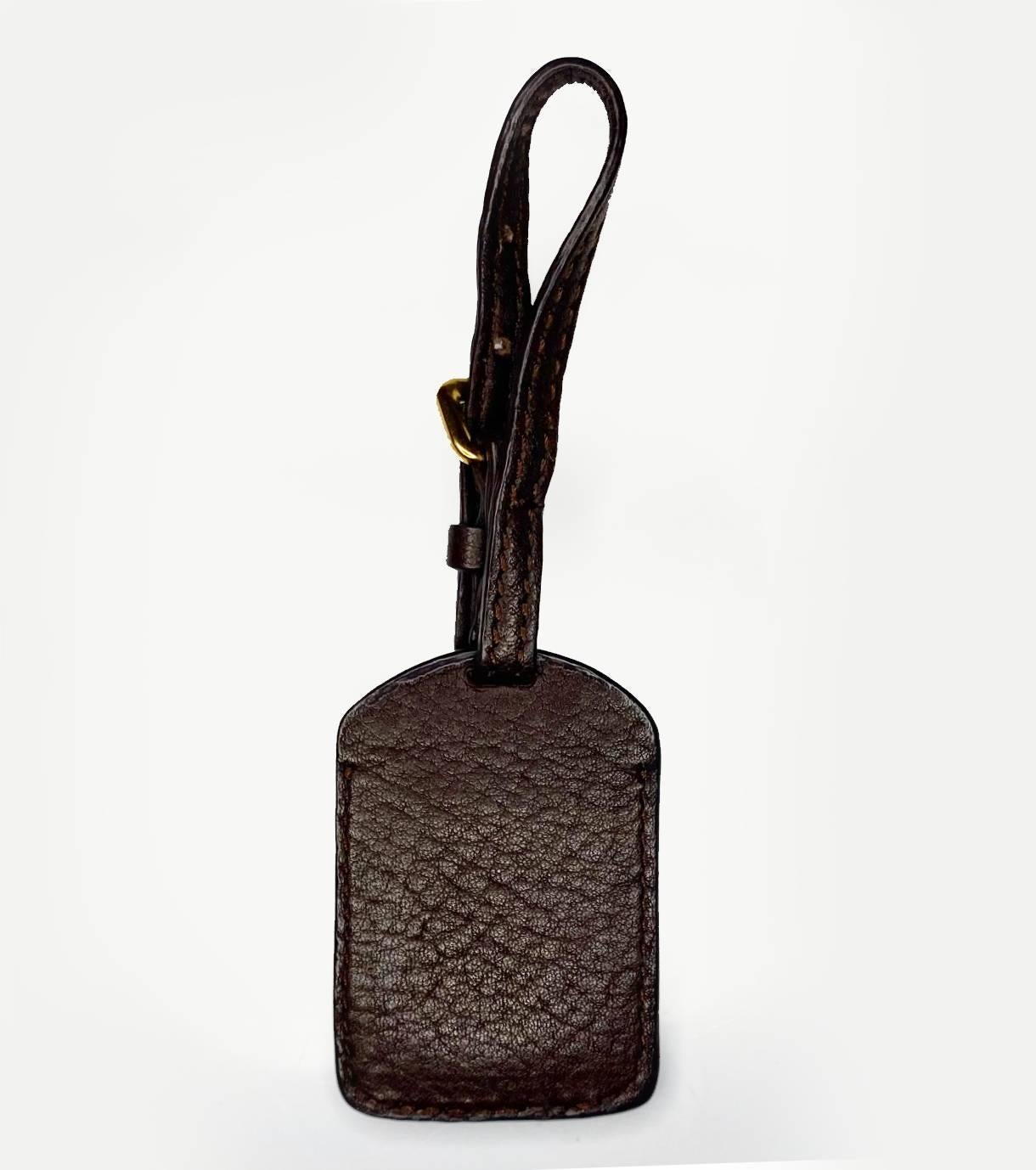 Women's or Men's 2000s Prada Chocolate Brown Leather Luggage Tag For Sale