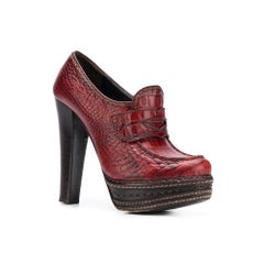 2000s Prada Crocodile Print Leather Pumps