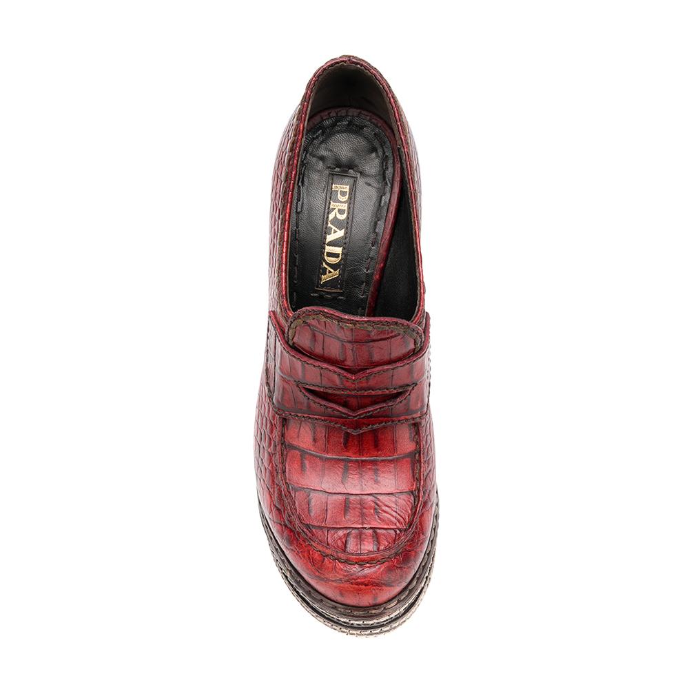 Brown 2000s Prada Crocodile Print Leather Pumps
