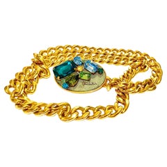 Prada Gold Metall Chunky Kette Edelsteinschnalle Schmuckgürtel, 2000er Jahre