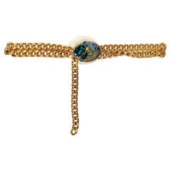 2000s Prada Gold Metal Chunky Chain Gemstone Buckle Jewel Belt