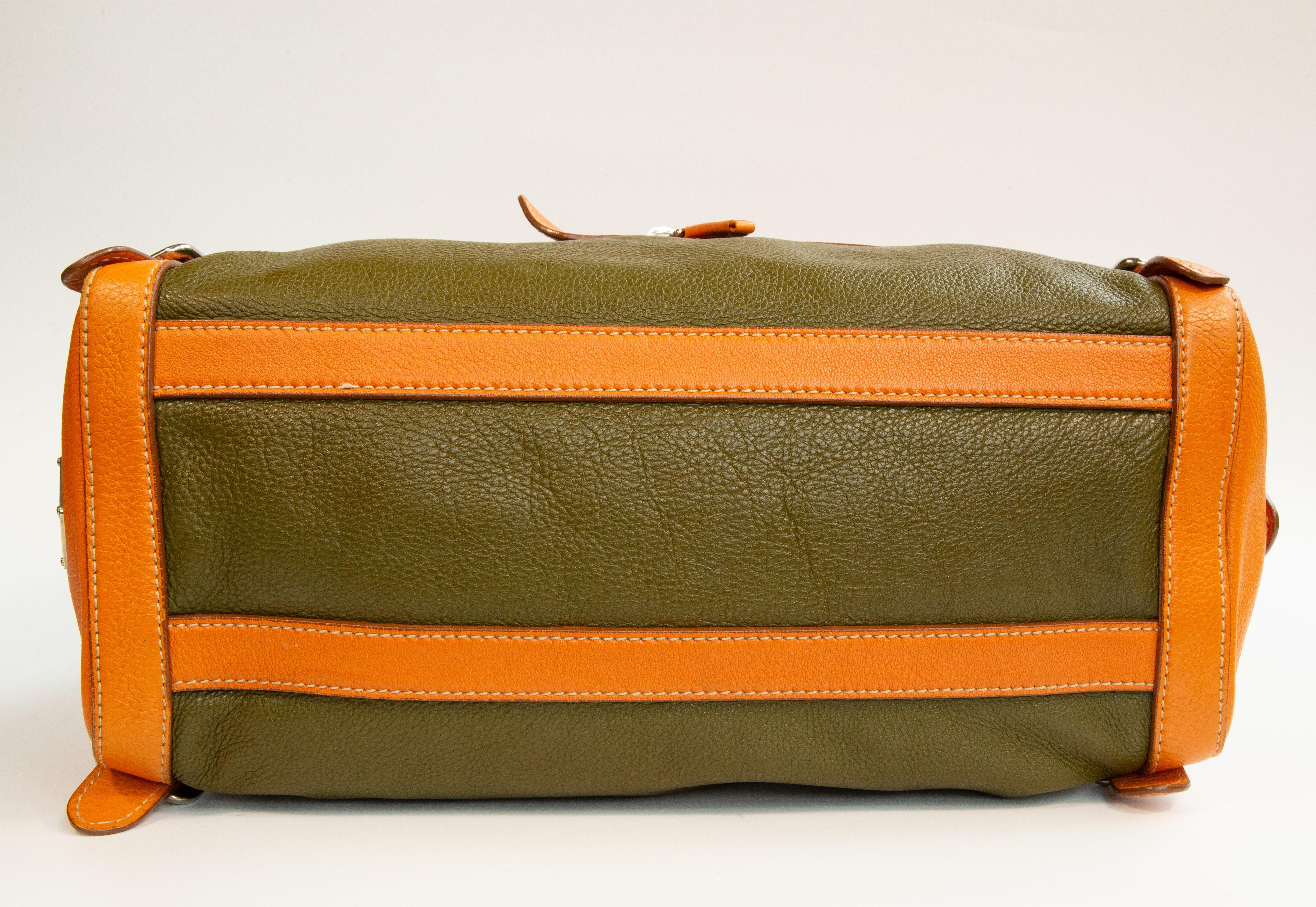 2000s Prada Green and Orange Leather Shoulder Bag For Sale 3