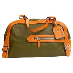 2000s Prada Green and Orange Leather Shoulder Bag