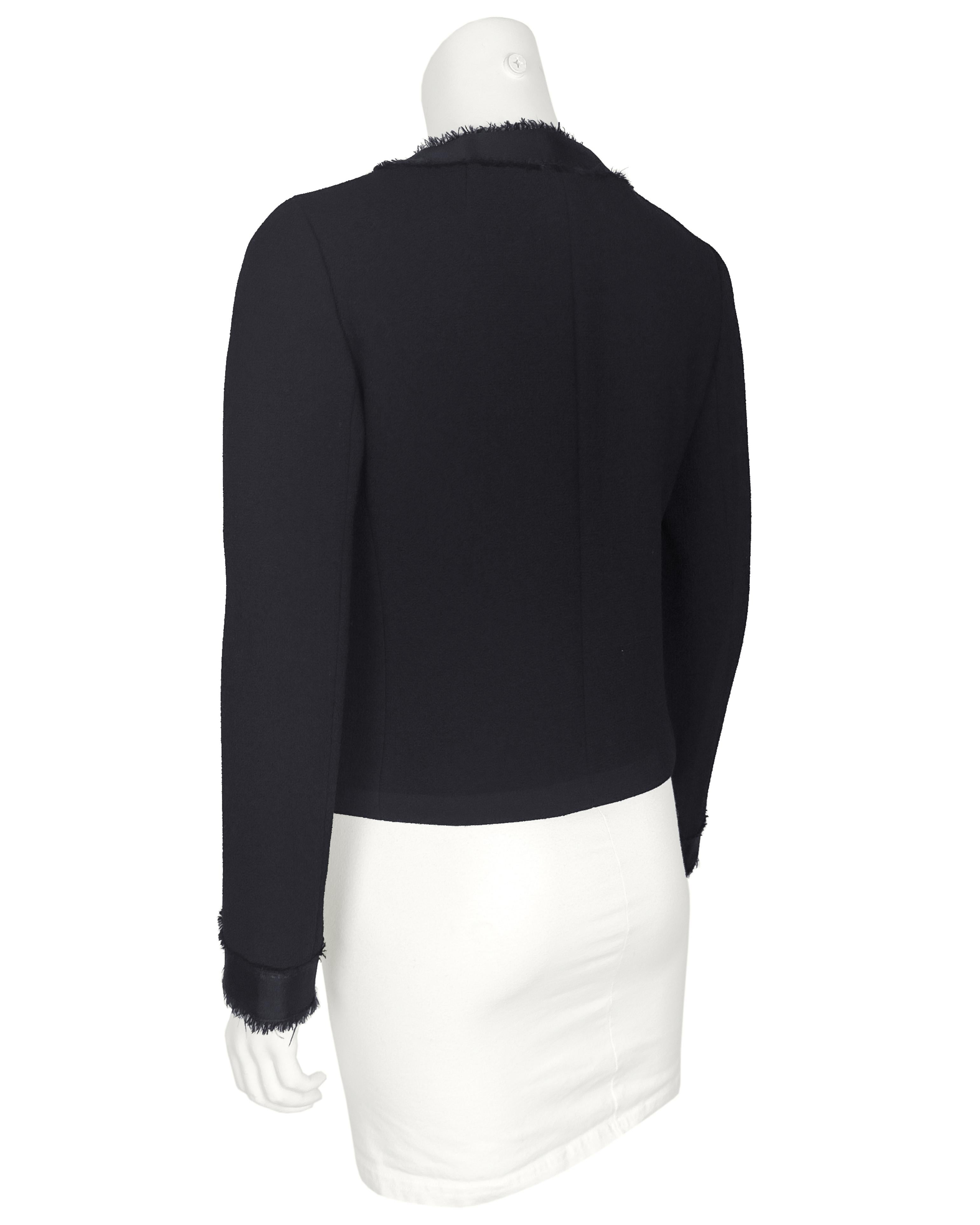 Black 2000's Prada Jacket with Silk Trim and Fringe For Sale