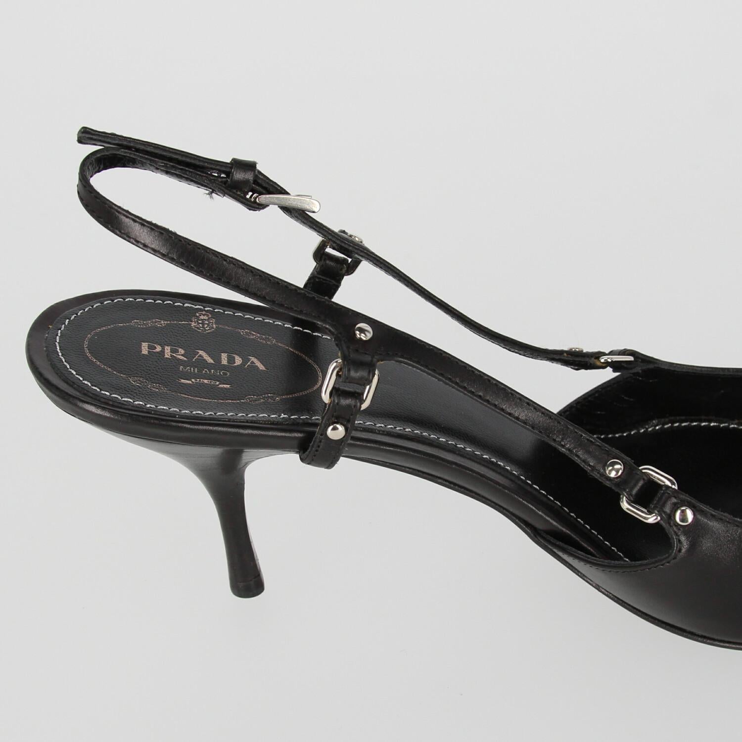 2000s Prada Leather Heeled Slingback Shoes 7