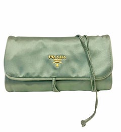 2000s Prada Mint Green Satin Jewelry Roll Wrap Purse