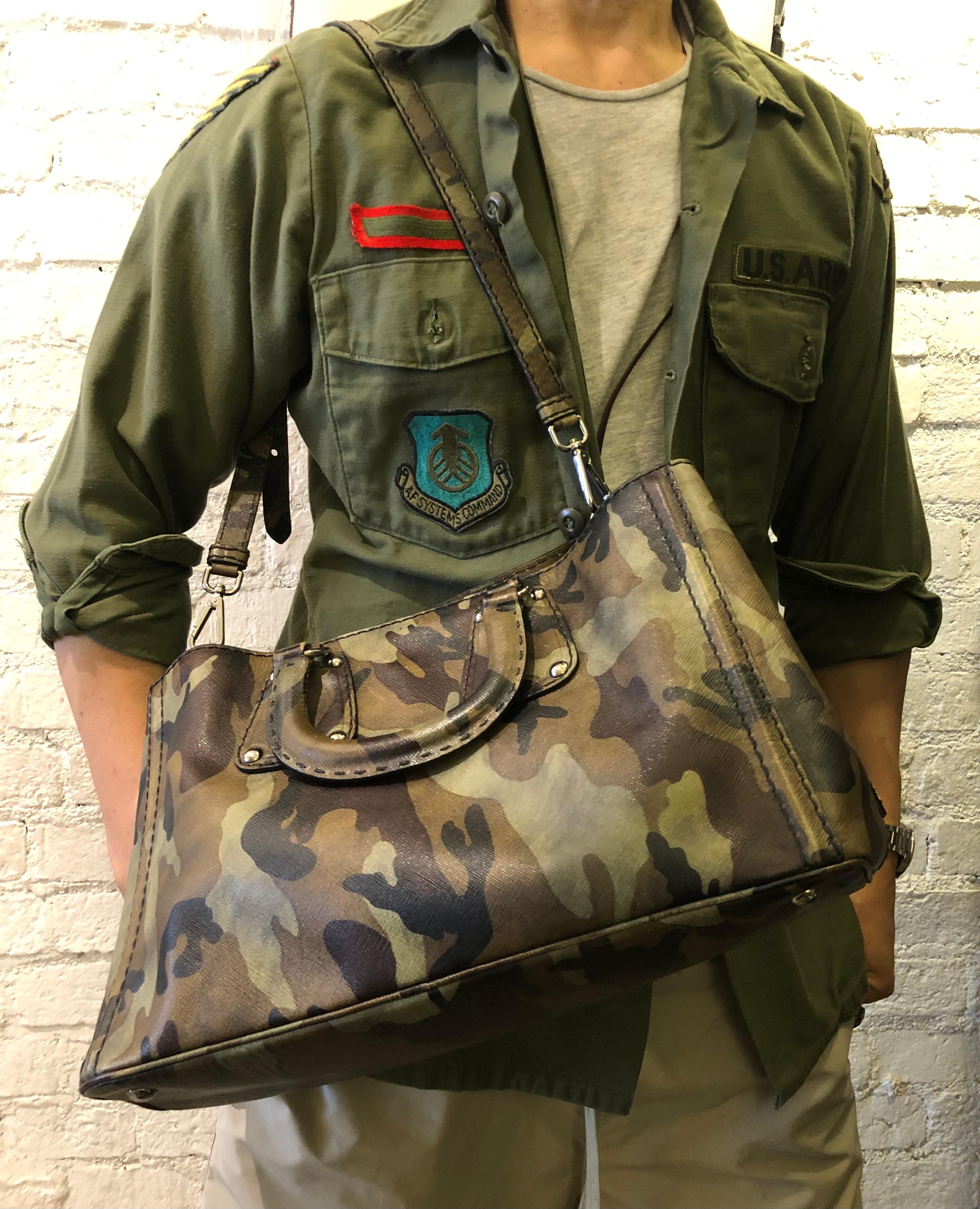 Black 2000s PRADA Camouflage Saffiano Tote Bag
