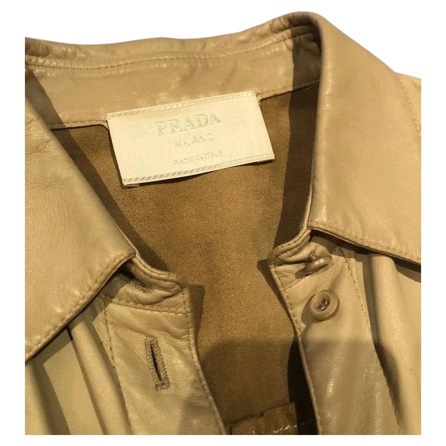 Beige 2000s Prada Nappa Leather Shirt Blazer  For Sale