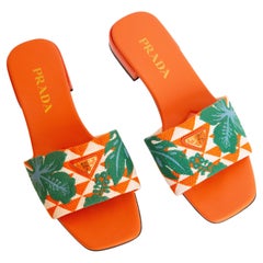 2000s Prada Orange Canvas and Leather Slides