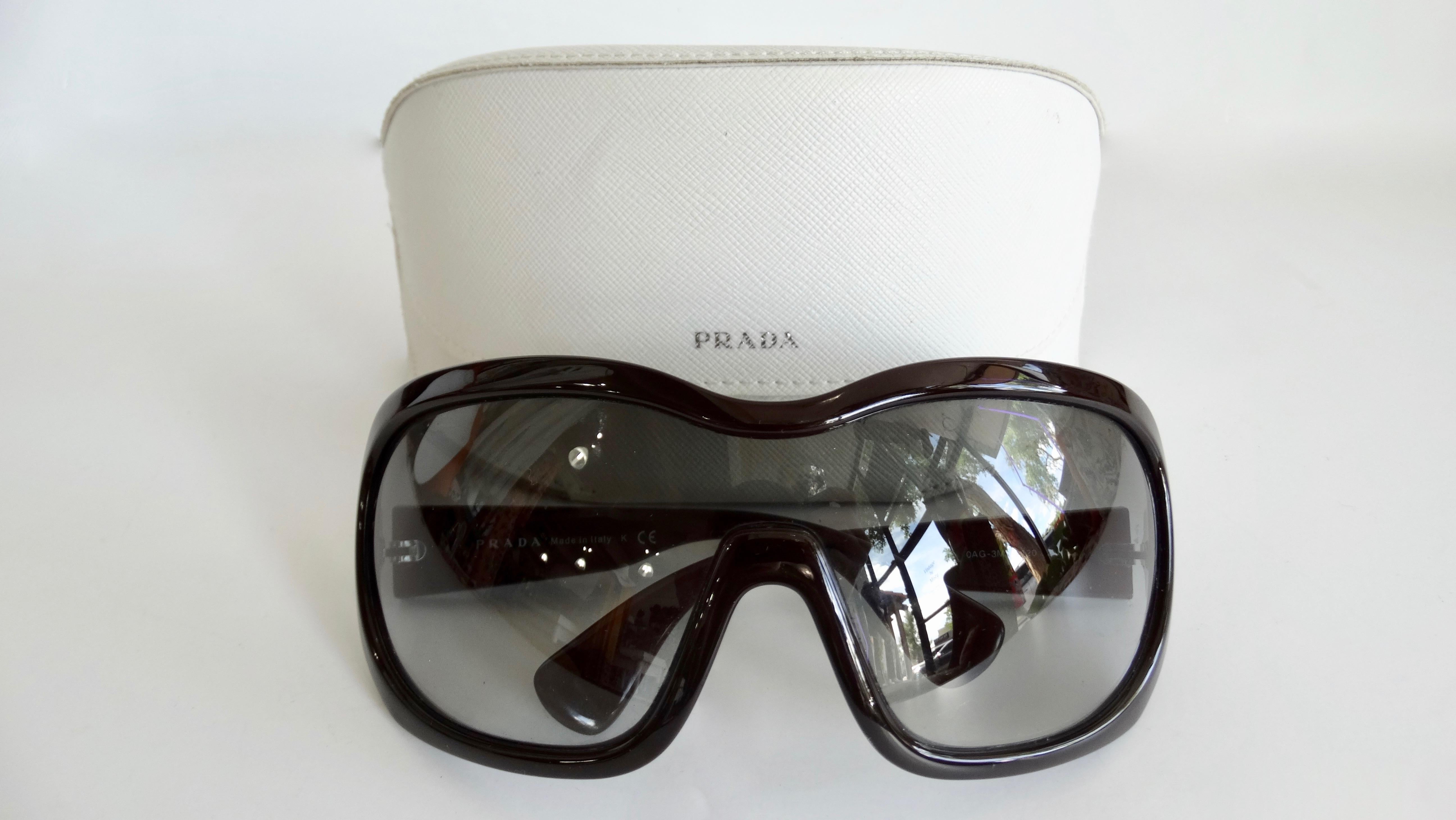 Women's or Men's Prada 2000s Oversized Deep Maroon Shield Sunglasses
