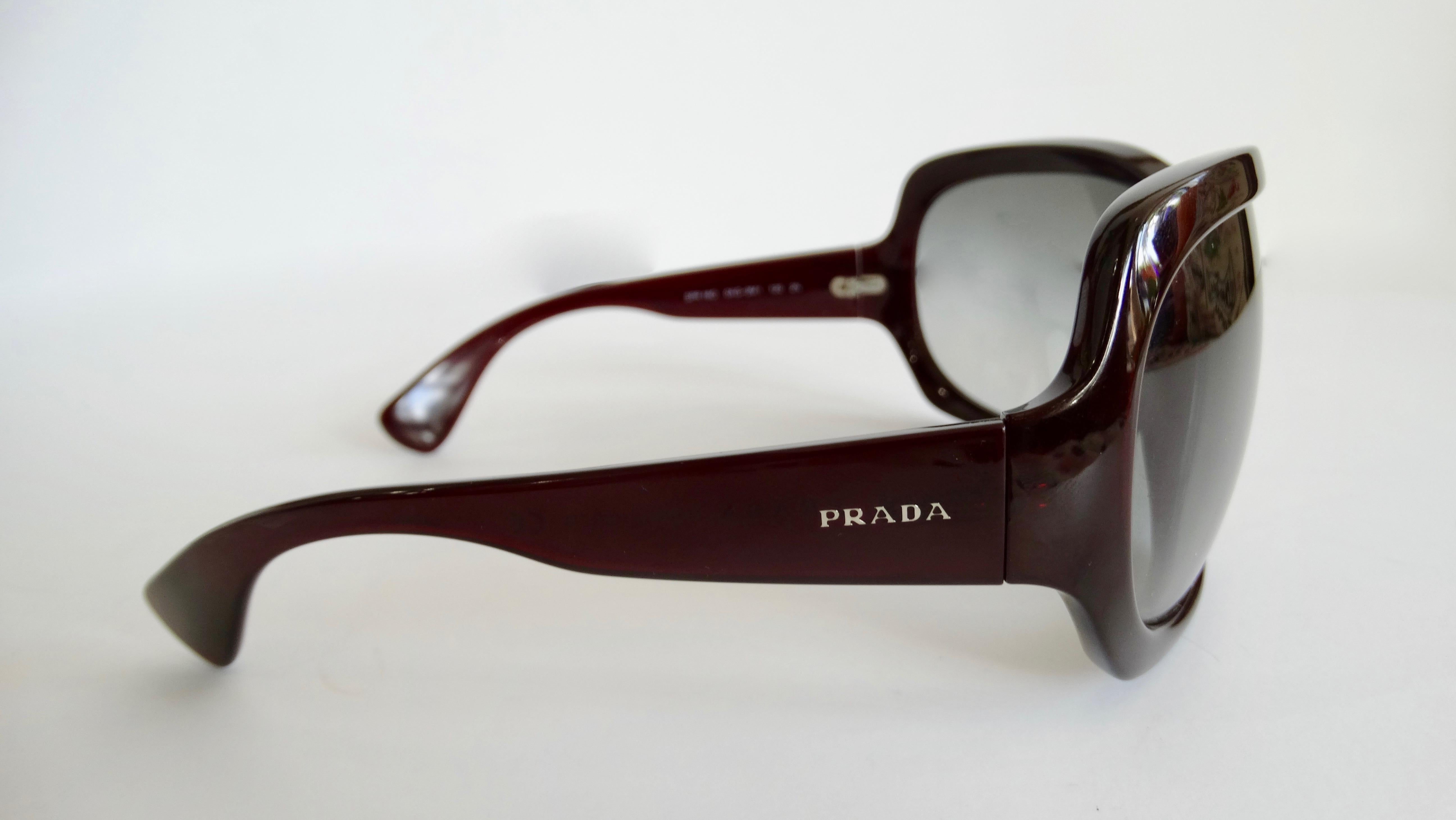 Prada 2000s Oversized Deep Maroon Shield Sunglasses 1