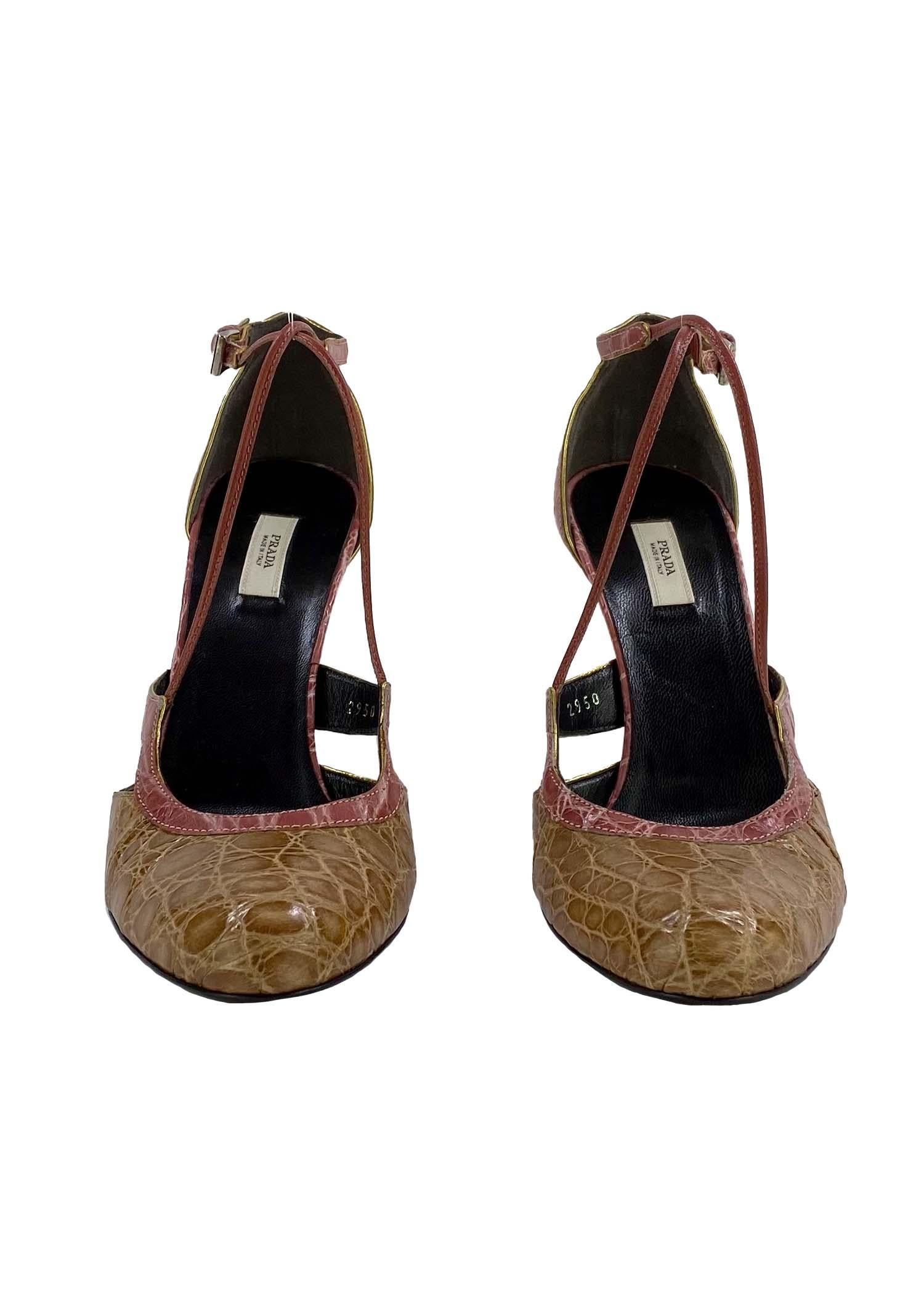 2000er Prada Rosa Beige Alligator-Pumps mit 3,5 Heels (Schwarz)