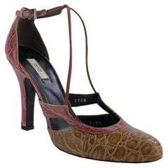 2000er Prada Rosa Beige Alligator-Pumps mit 3,5 Heels