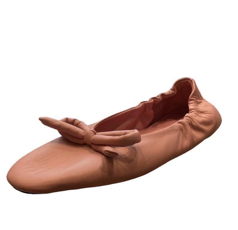 Women's 2000S PRADA Pink Leather Ballet Style Shoes Dead Stock For Sale
