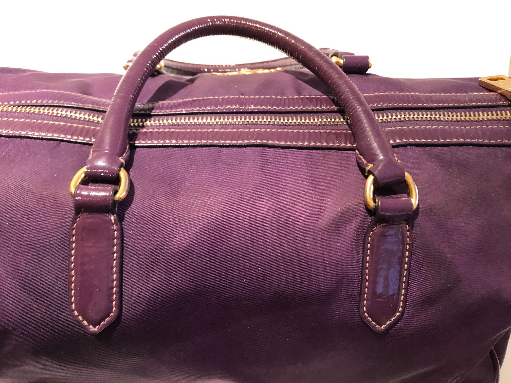 Black 2000s Prada Purple Bandoliera Tessuto Nylon Purple Handle Bag