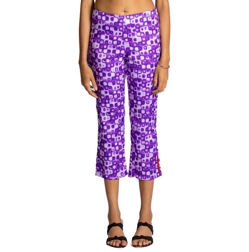2000S PRADA Pantalon en coton mélangé violet et blanc à imprimé géo psychédélique Excellent état - En vente à New York, NY