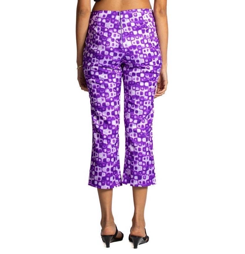2000S PRADA Pantalon en coton mélangé violet et blanc à imprimé géo psychédélique en vente 2