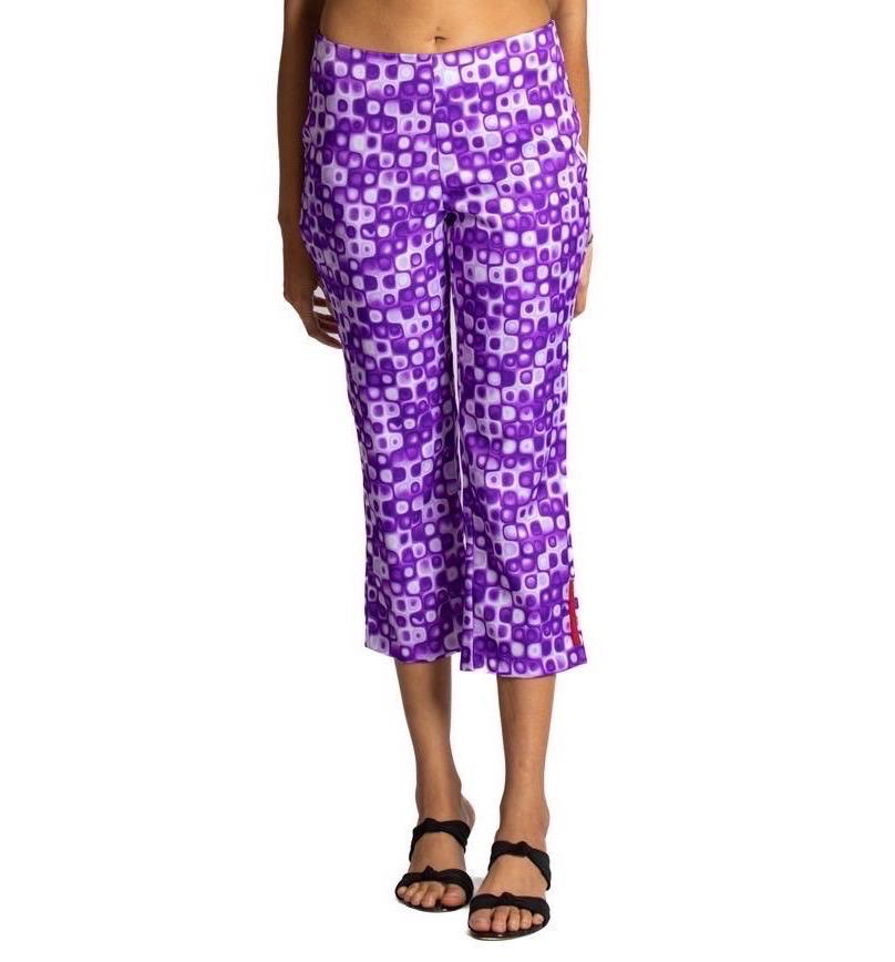 2000S PRADA Pantalon en coton mélangé violet et blanc à imprimé géo psychédélique en vente 3