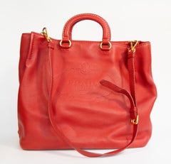 2000s Prada Red Leather Tote 2-Way Bag