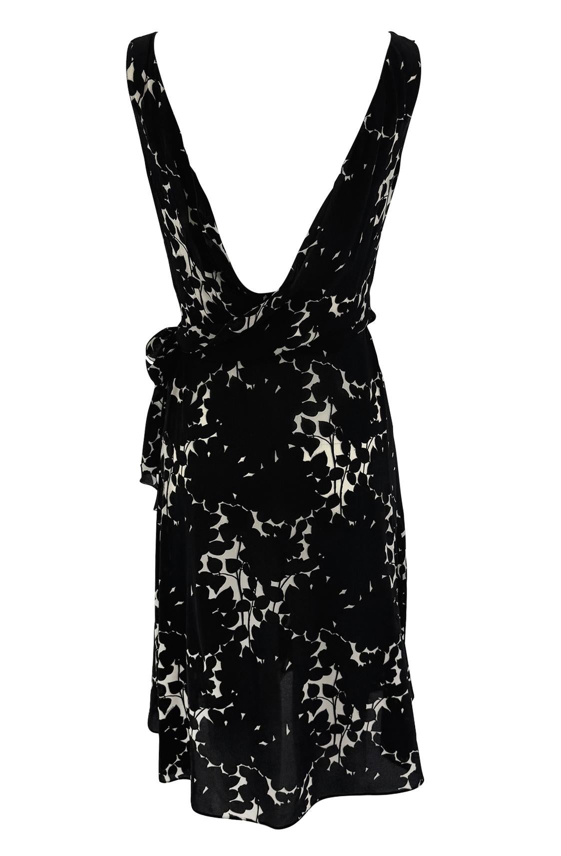 Women's or Men's 2000s Prada Sheer Silk Chiffon Black White Abstract Floral Print Dress For Sale