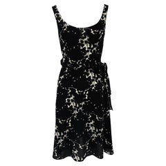 2000s Prada Sheer Silk Chiffon Black White Abstract Floral Print Dress