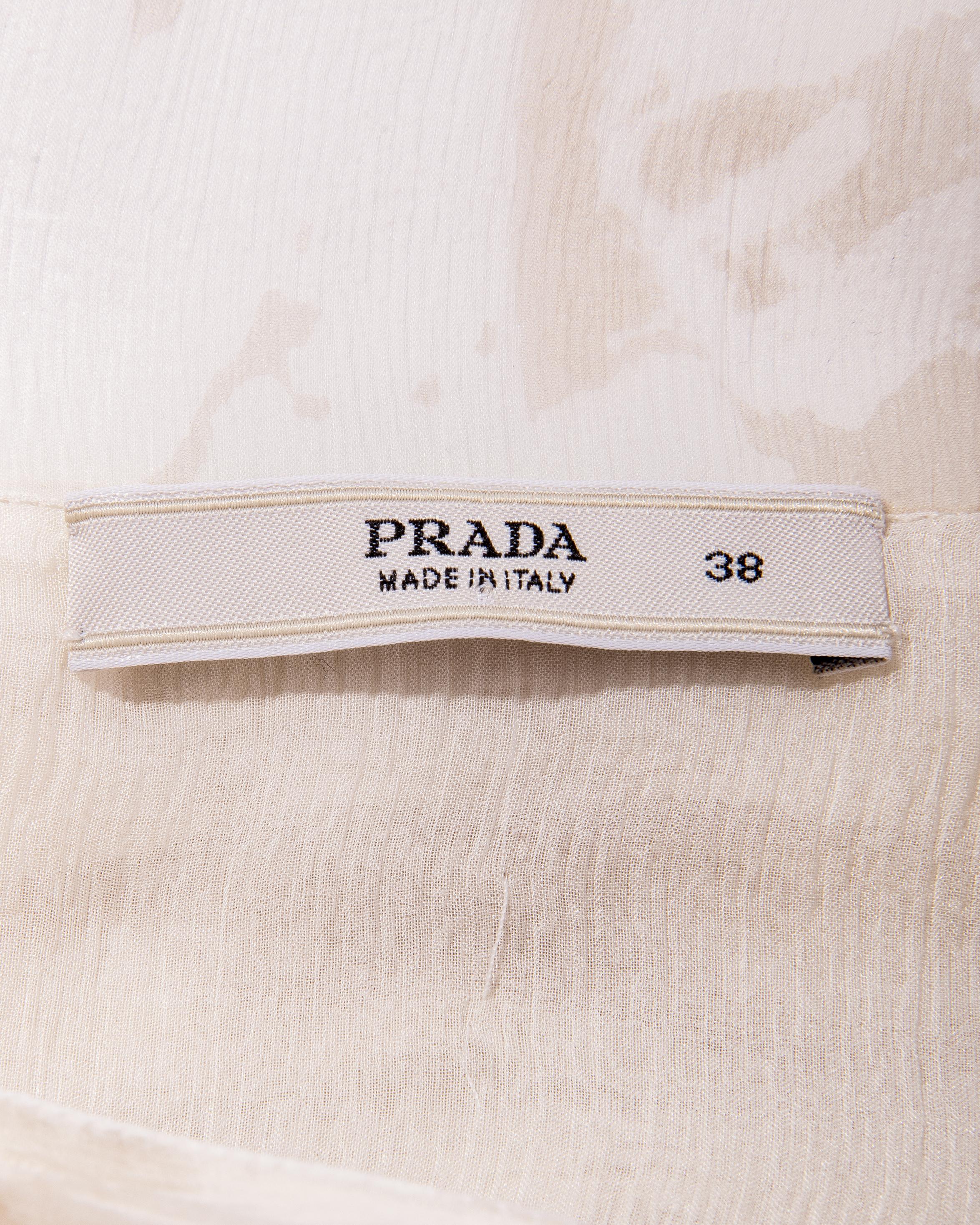 2000's Prada Silk Chiffon White and Tan Patterned Dress 2