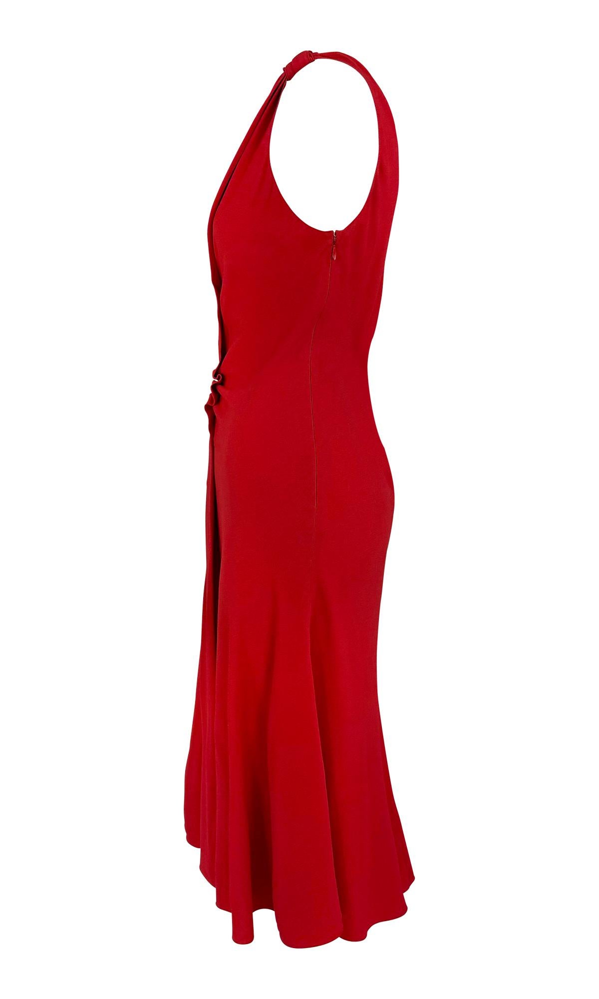 2000s Prada Sleeveless Red Flare Dress Bunched Panel In Excellent Condition For Sale In West Hollywood, CA