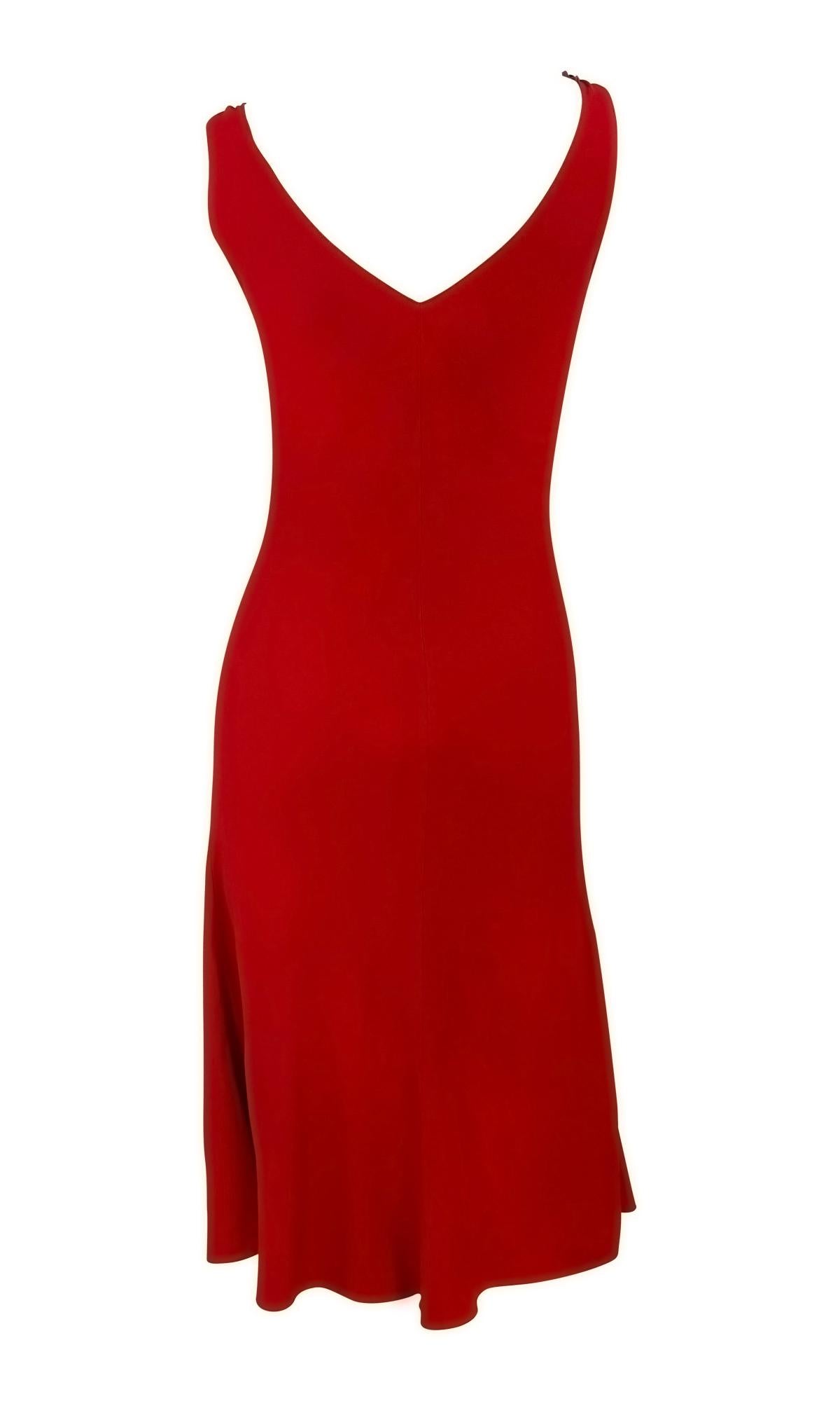 Women's 2000s Prada Sleeveless Red Flare Dress Bunched Panel For Sale