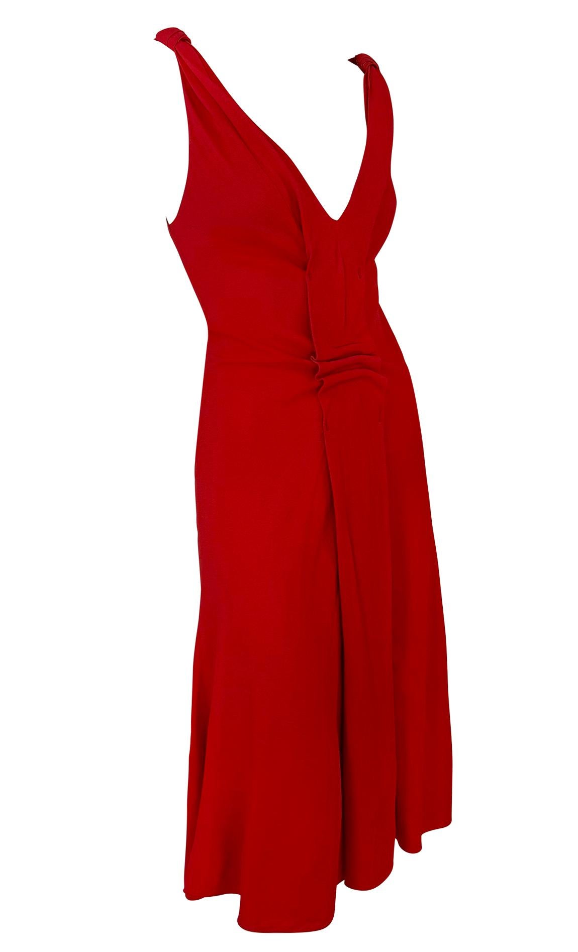 2000s Prada Sleeveless Red Flare Dress Bunched Panel For Sale 2