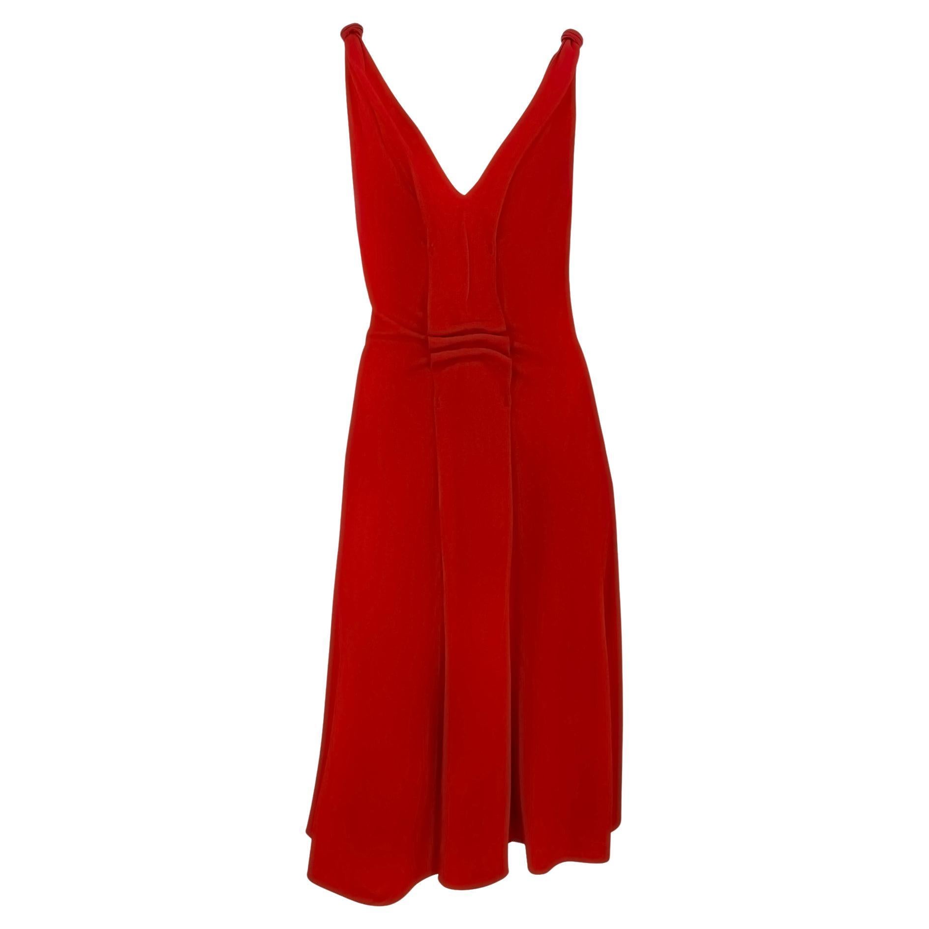 2000s Prada Sleeveless Red Flare Dress Bunched Panel For Sale