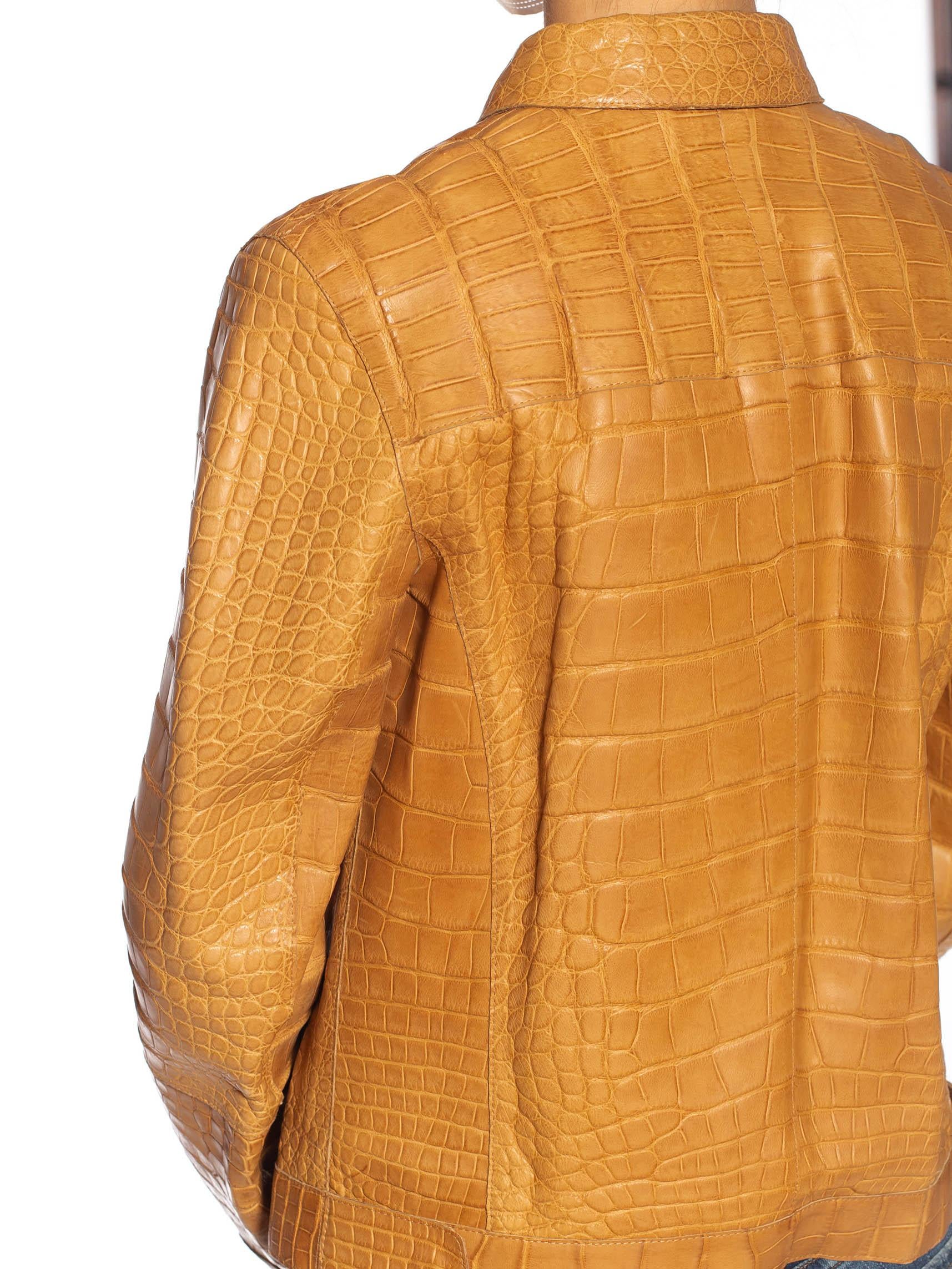 2000S PRADA Tan Alligator Leather Straight Jean Jacket Cut 3