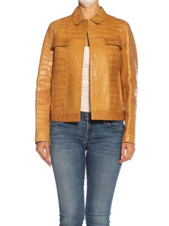 2000S PRADA Tan Alligator Leather Straight Jean Jacket Cut