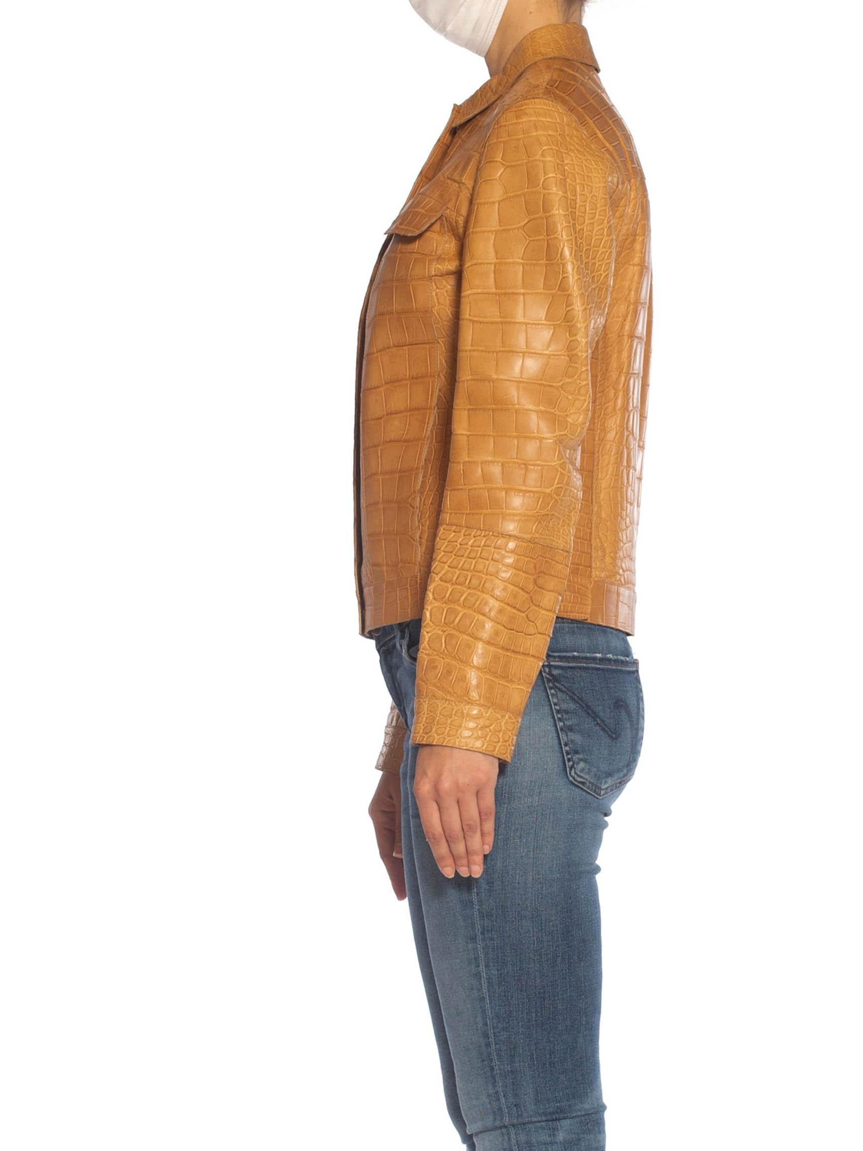 Orange 2000S PRADA Tan Alligator Leather Straight Jean Jacket Cut