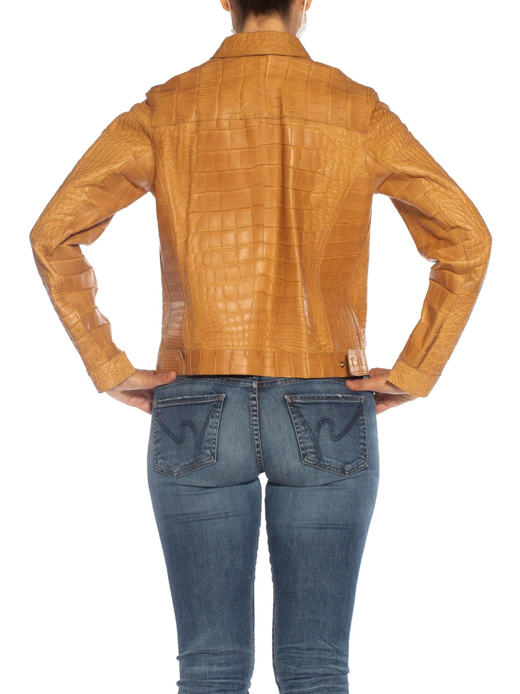 Women's 2000S PRADA Tan Alligator Leather Straight Jean Jacket Cut