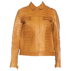 2000S PRADA Tan Alligator Leather Straight Jean Jacket Cut
