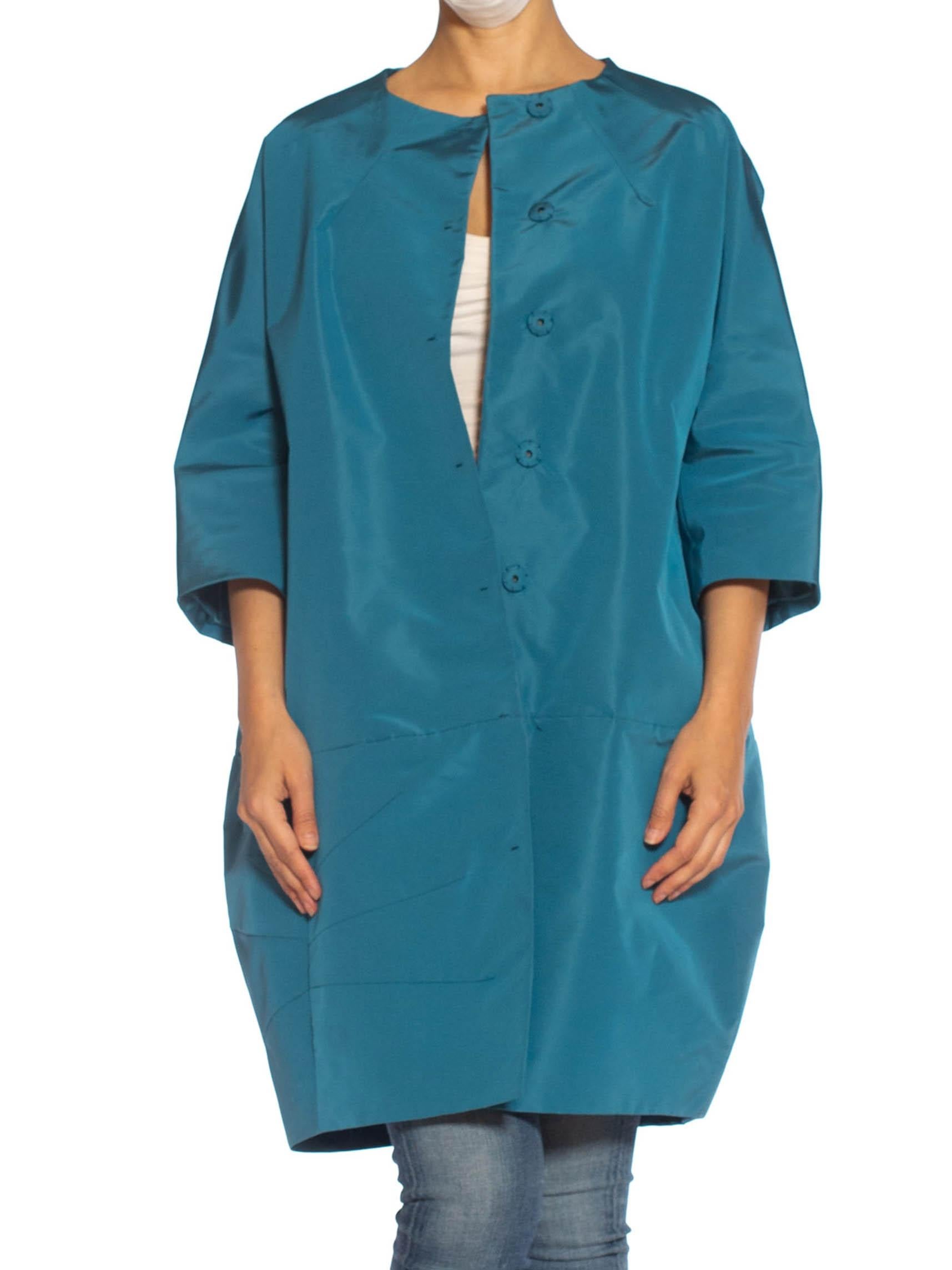 2000S PRADA Teal Silk Faille '60S Balenciaga Style Oversized Lightweight Opera  In Excellent Condition For Sale In New York, NY