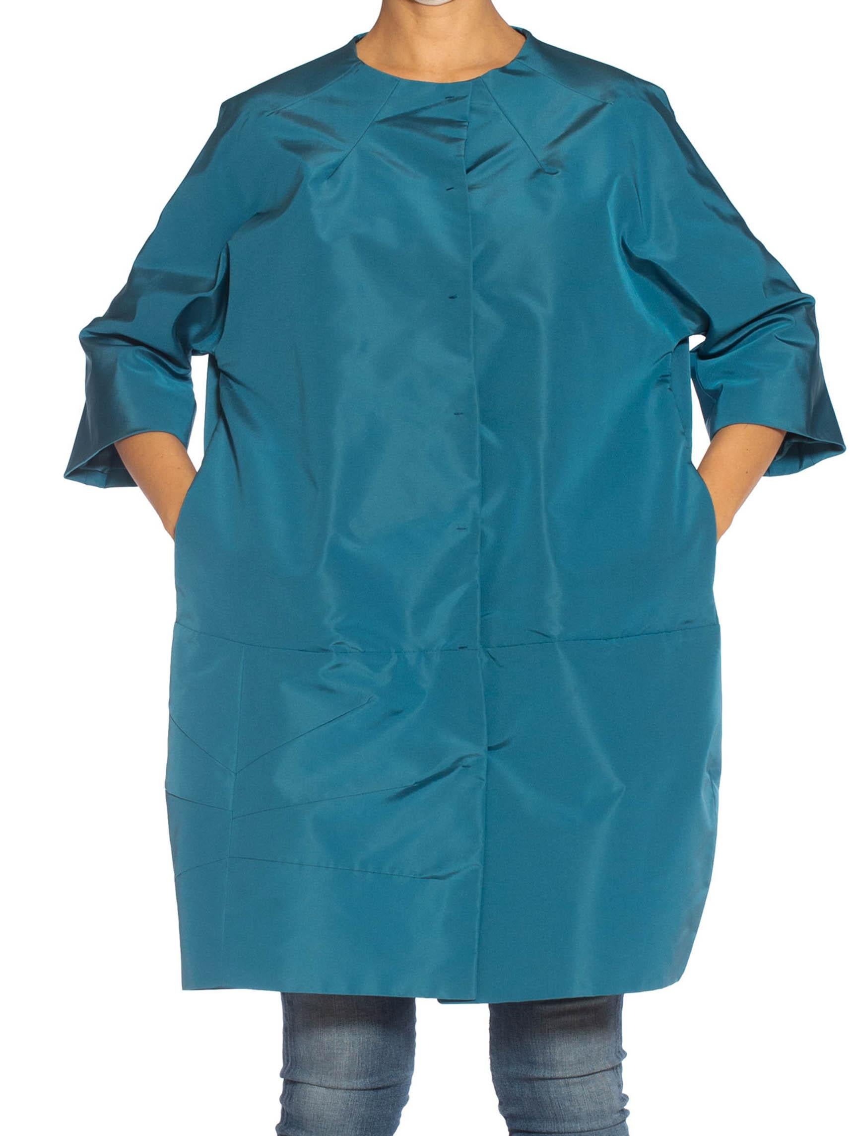 Women's 2000S PRADA Teal Silk Faille '60S Balenciaga Style Oversized Lightweight Opera  For Sale