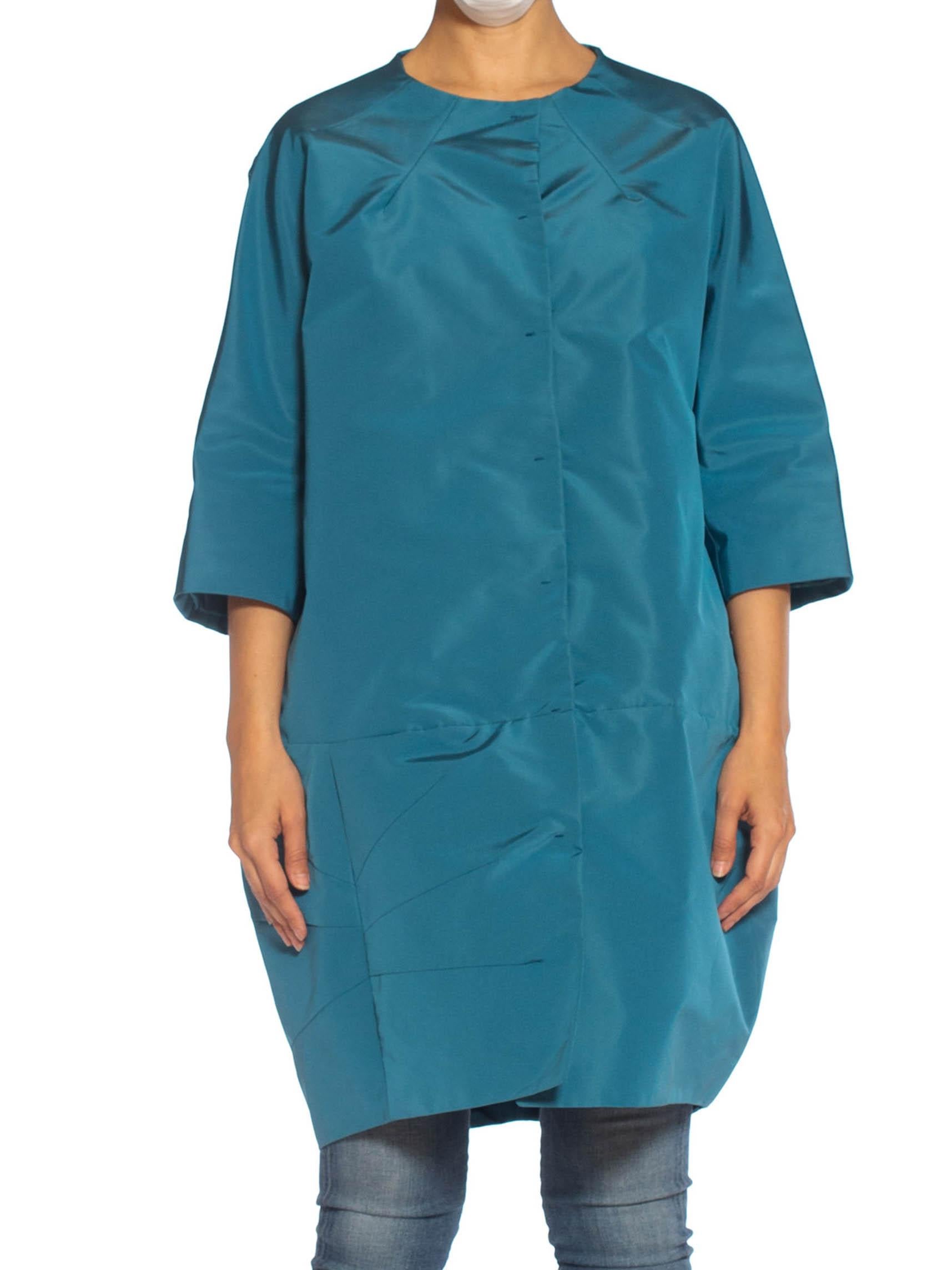 2000S PRADA Teal Silk Faille '60S Balenciaga Style Oversized Lightweight Opera  For Sale 1