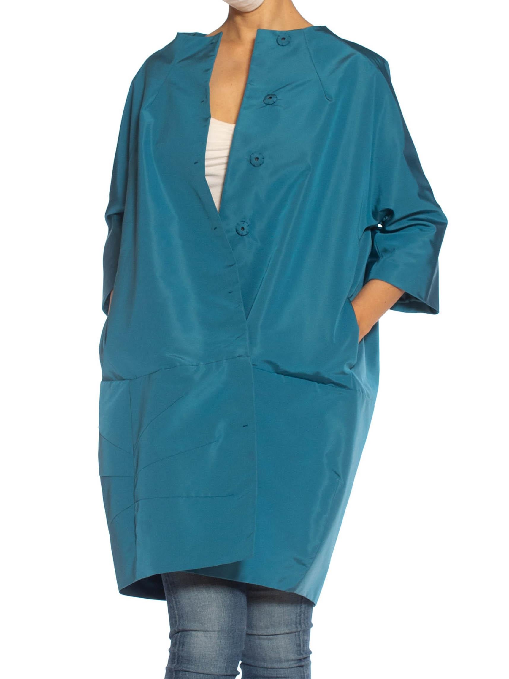 2000S PRADA Teal Silk Faille '60S Balenciaga Style Oversized Lightweight Opera  For Sale 2