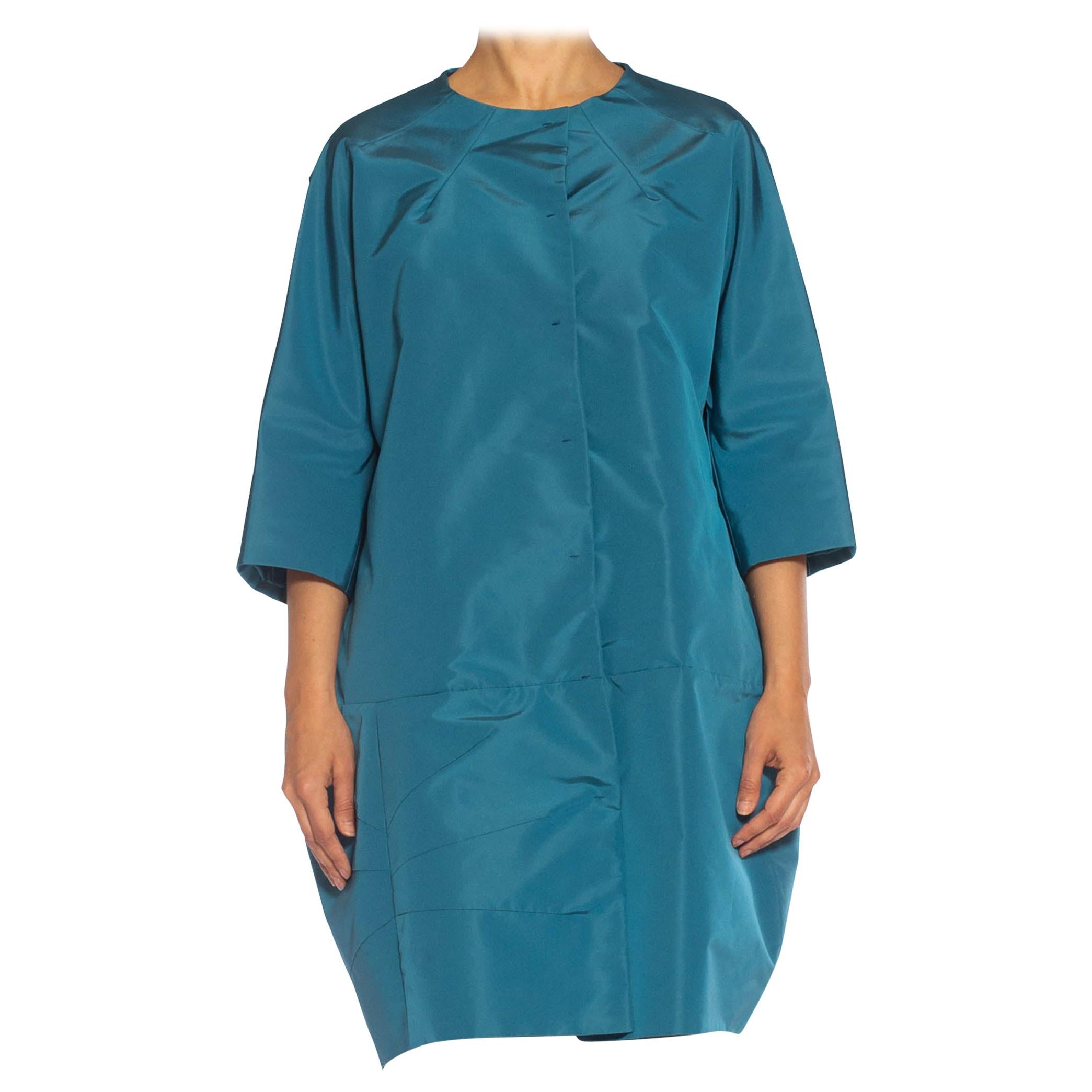 2000S PRADA Teal Silk Faille '60S Balenciaga Style Opera leggera oversize in vendita