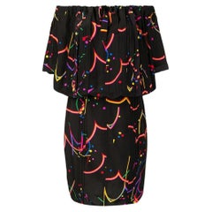 2000s Prada Vintage Black short dress with Multicolor abstract print