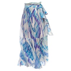 2000S PUCCI Silk & Cotton Lawn Blue White Printed Skirt