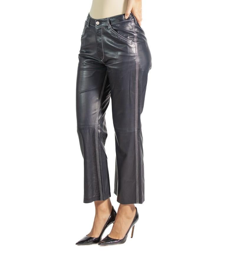 Black 2000S Purple Label Ralph Lauren Navy Blue Buttery Soft Leather Pants For Sale